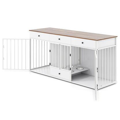 Dog Crate Furniture Indoor Modern Dog Kennel with Divider 3 Drawers and Pull-out Feeder