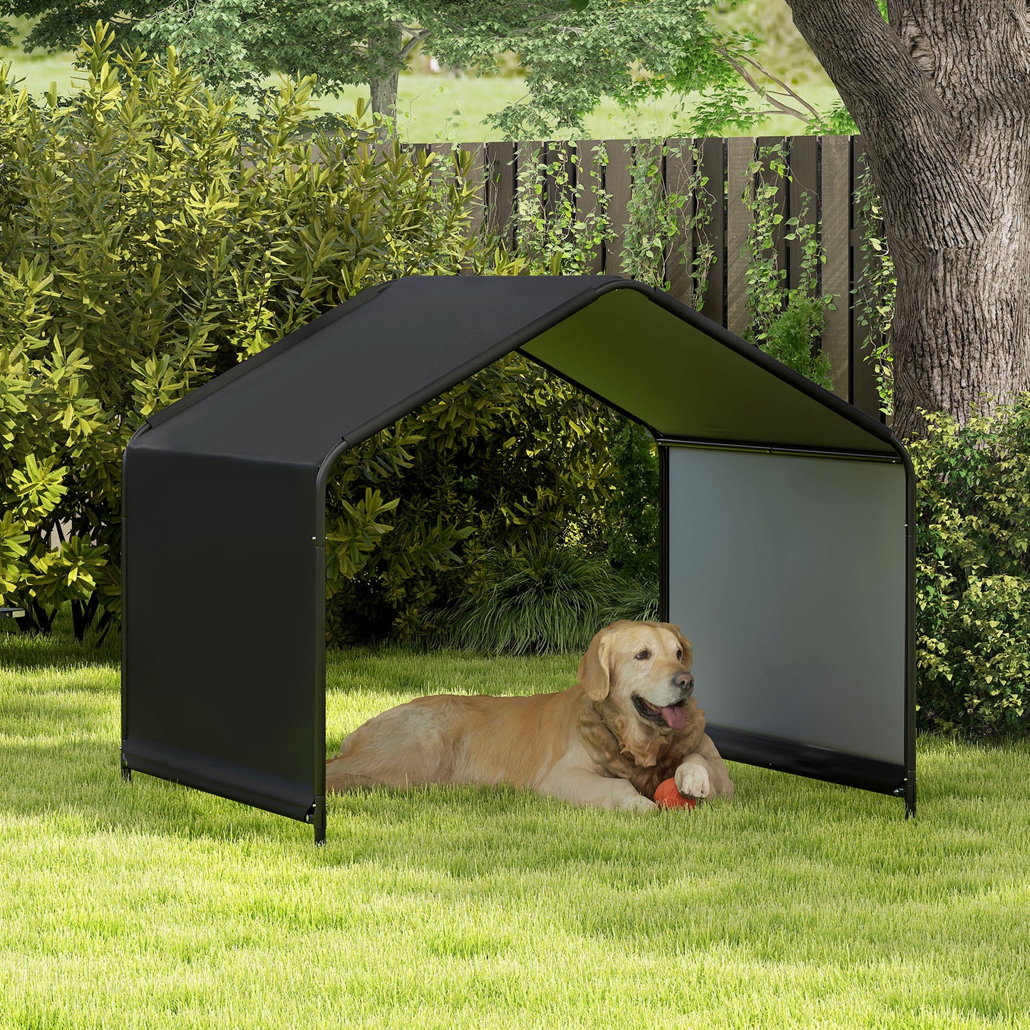 Dog Shade Shelter with Waterproof Roof for Large Medium Small Breeds-Black