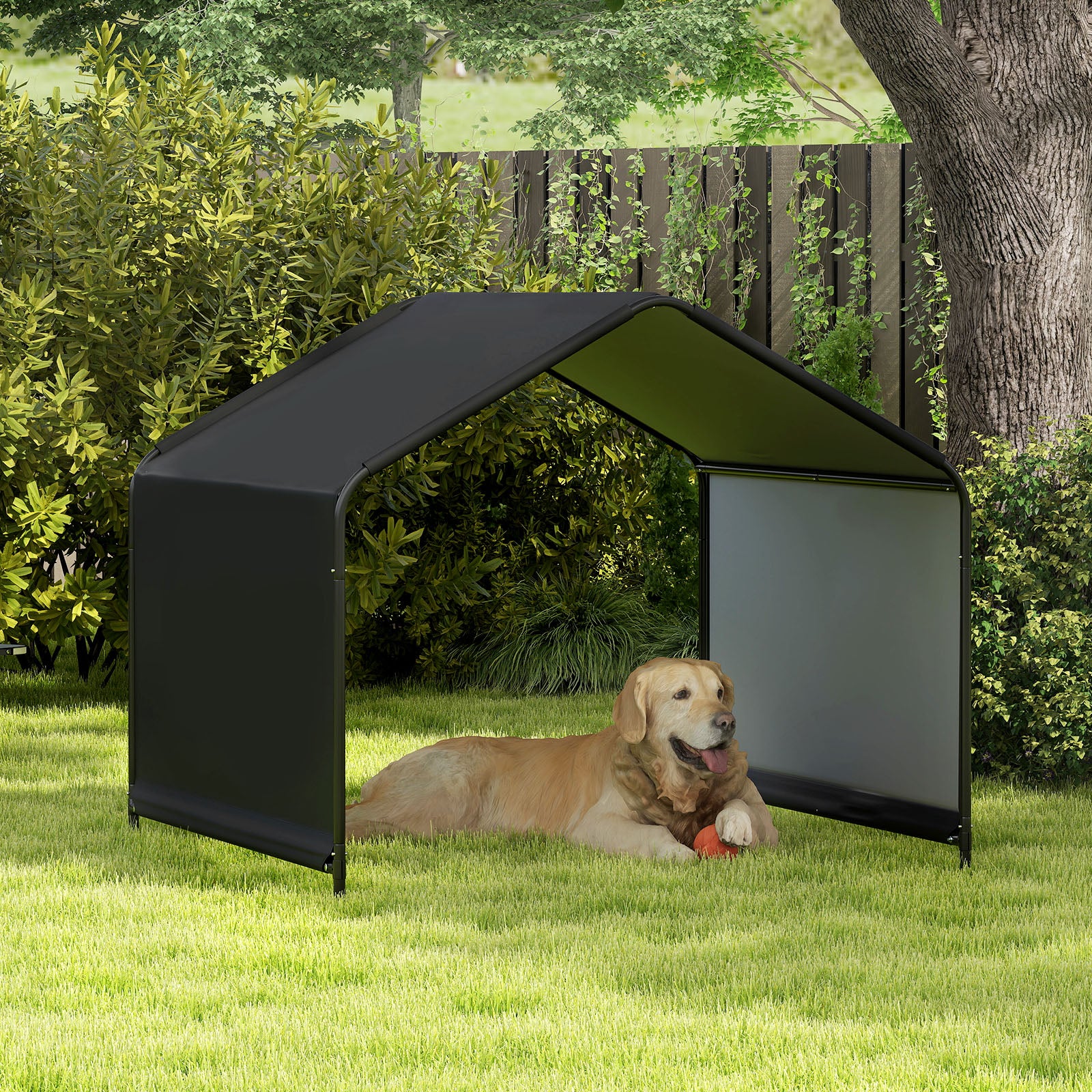Dog Shade Shelter with Waterproof Roof for Large Medium Small Breeds-Black