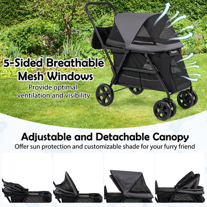Dog Stroller for Medium Small Senior Elderly Dogs with Dual Entry-Black