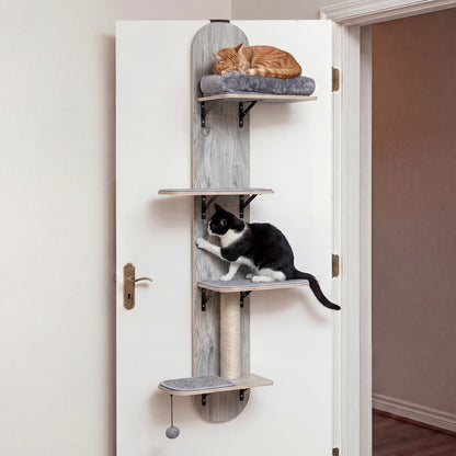 Door Hanging Cat Climber 4-level Height Adjustable with Plush Bed-Gray