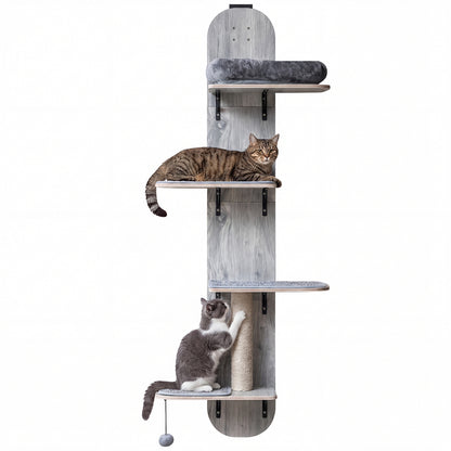 Door Hanging Cat Climber 4-level Height Adjustable with Plush Bed-Gray