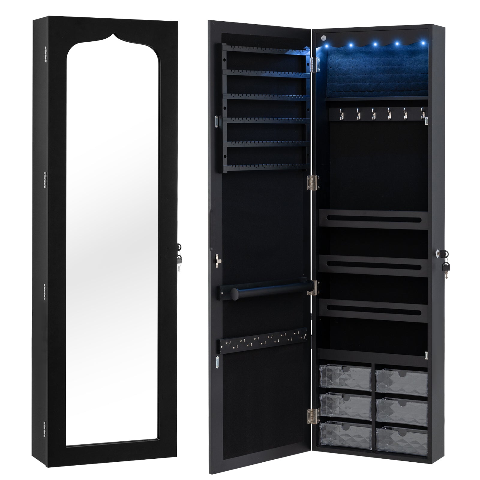 5 LEDs Jewelry Armoire Wall Mounted / Door Hanging Mirror-White - Black