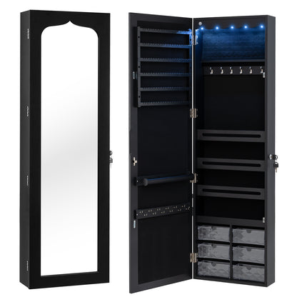 5 LEDs Jewelry Armoire Wall Mounted / Door Hanging Mirror-White - Black