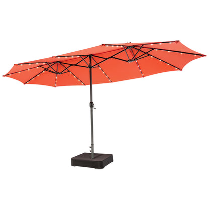 15 Feet Double-Sided Patio Umbrella with 48 LED Lights-Navy - Orange