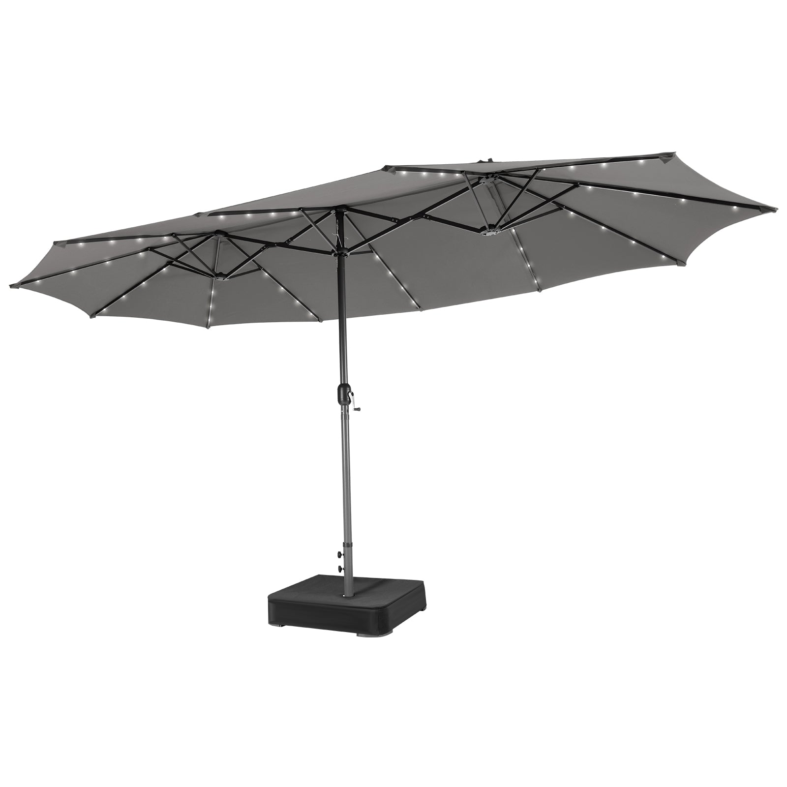 15 Feet Double-Sided Patio Umbrella with 48 LED Lights-Navy - Gray