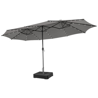 15 Feet Double-Sided Patio Umbrella with 48 LED Lights-Navy - Gray