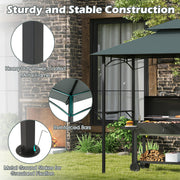Outdoor Double-Tiered Grill Gazebo Canopy with 2 Shelves and 7 Hooks-Gray