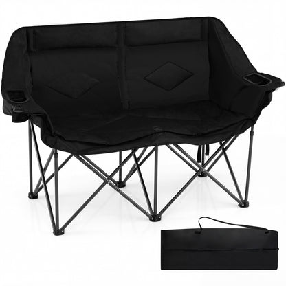 Double Camping Chair with Cup Holders Glass Racks and Mesh Pockets