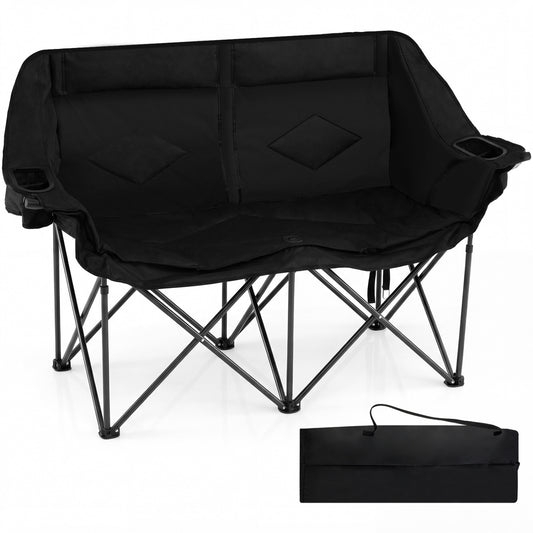 Double Camping Chair with Cup Holders Glass Racks and Mesh Pockets