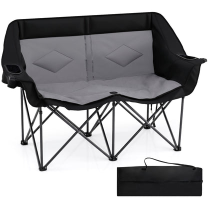 Double Camping Chair with Cup Holders Glass Racks and Mesh Pockets