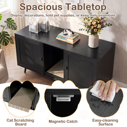 Double Cat Litter Box Enclosure with Scratching Pad