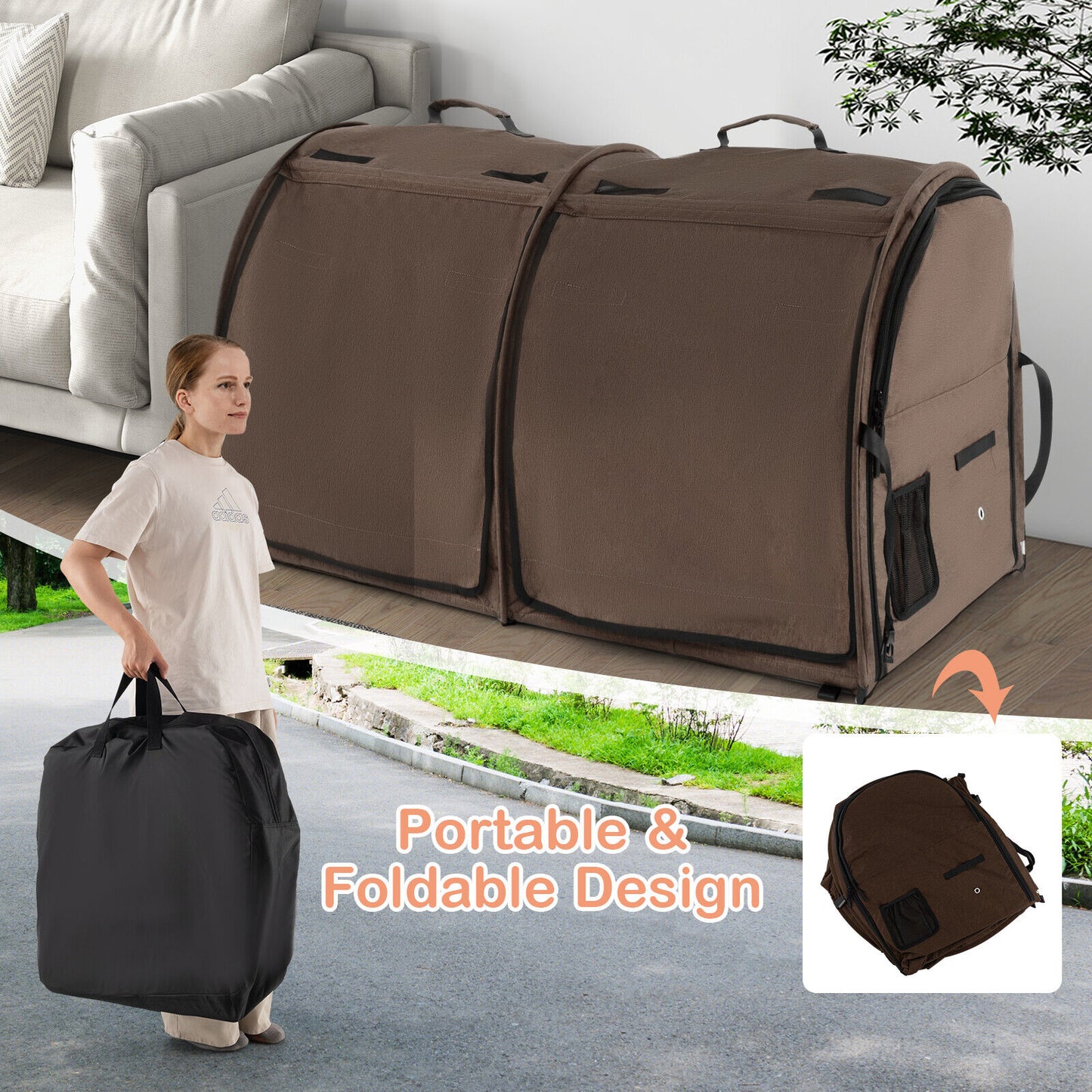 Double Compartment Pet Carrier with 2 Removable Hammocks
