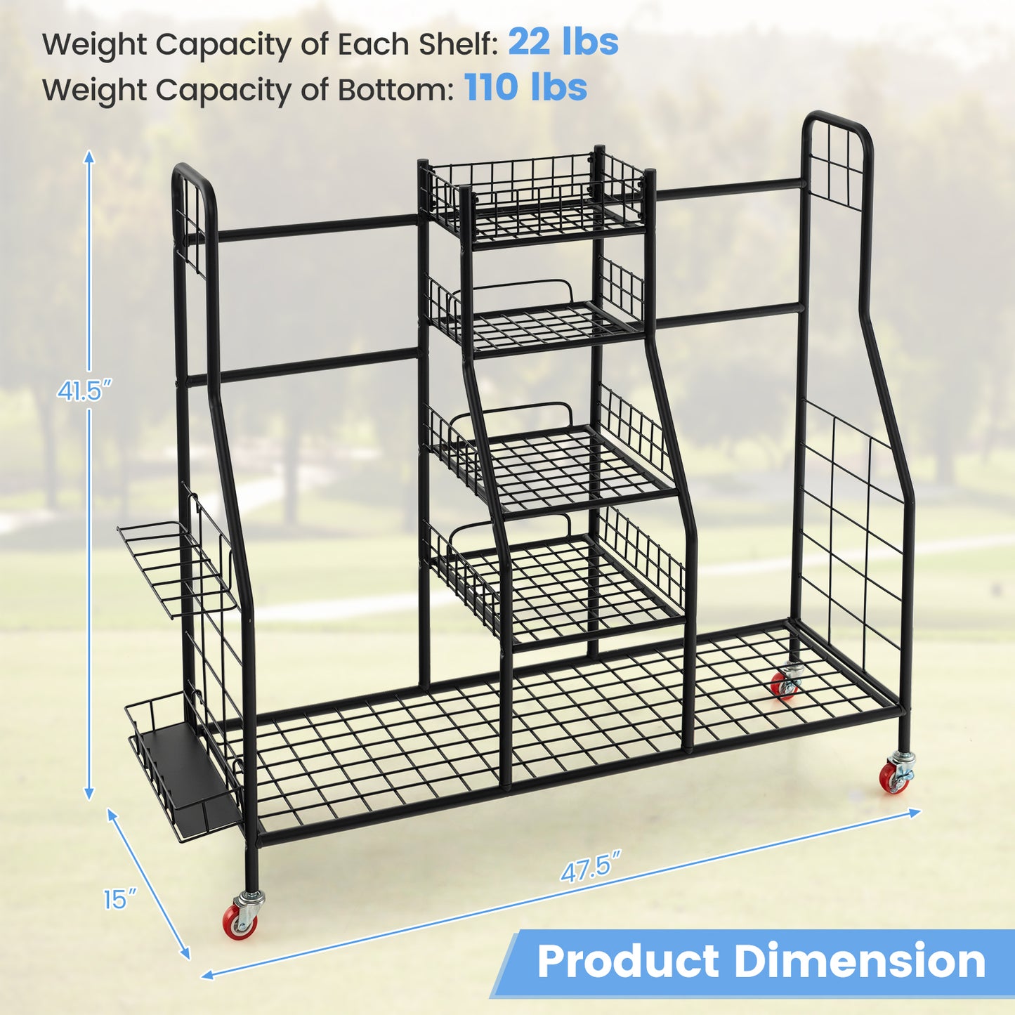 Double Golf Bag Rack with Removable Golf Club Stand and Wheels-Black