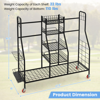 Double Golf Bag Rack with Removable Golf Club Stand and Wheels-Black