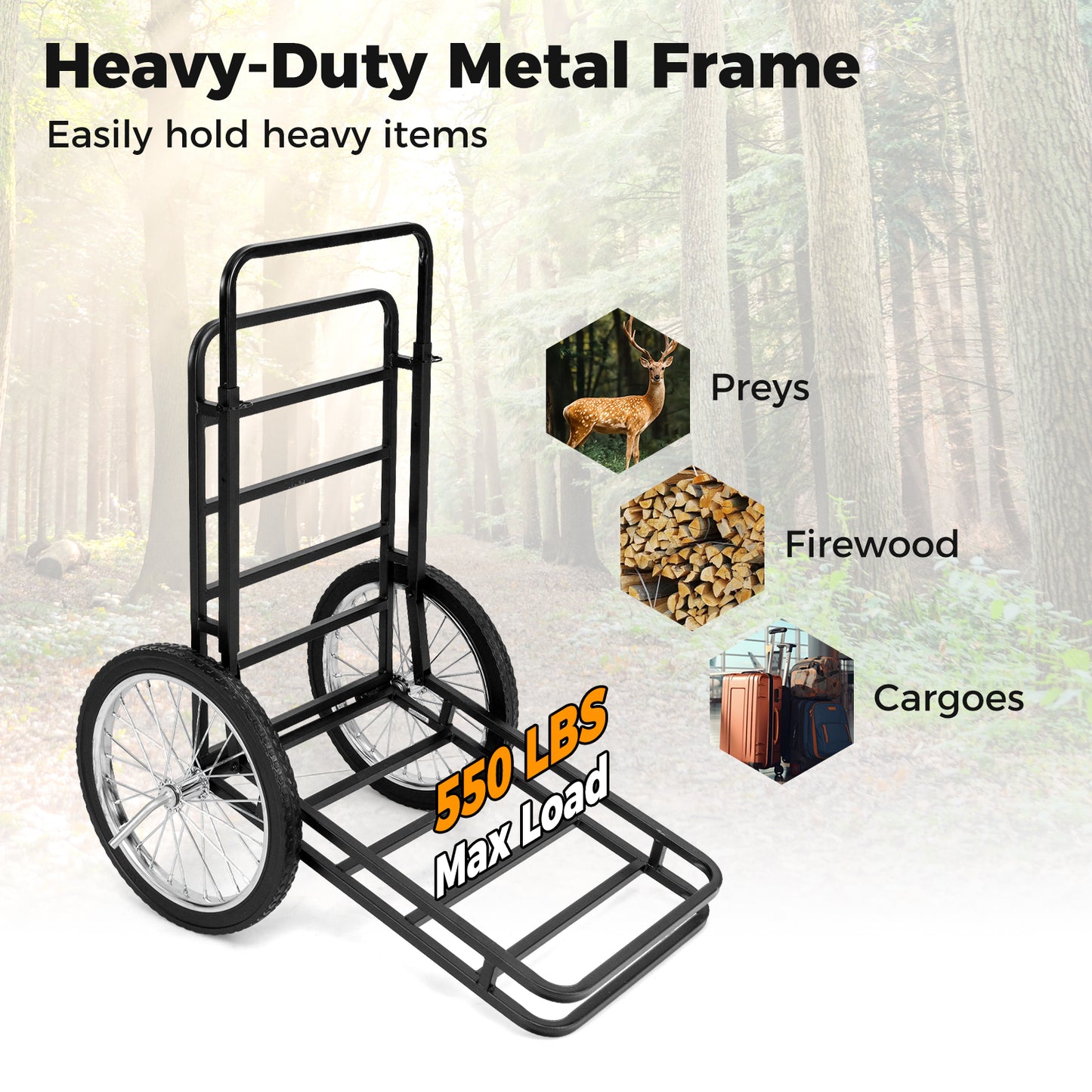 Double-Layer Deer Cart with 20 Inch Rubber Wheels