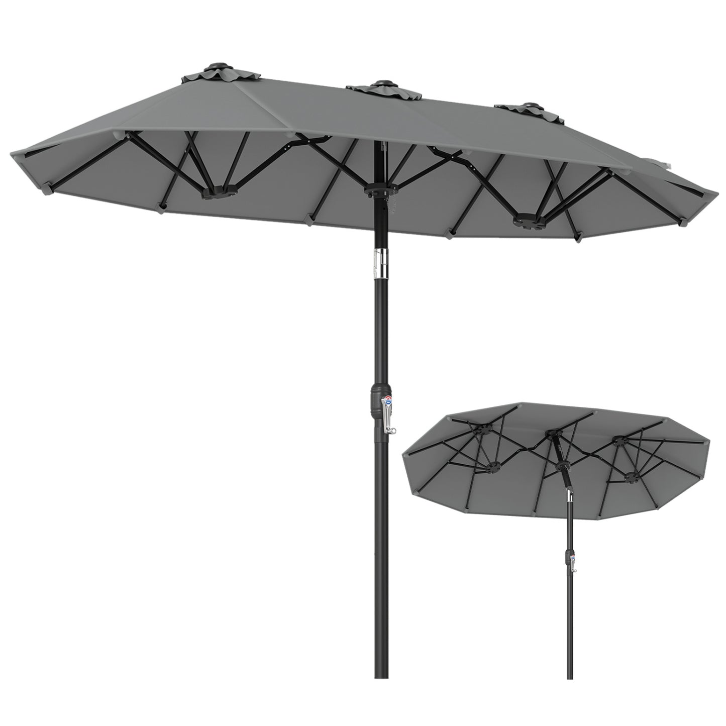 Double-Sided Patio Umbrella with Push Button Tilt Crank Handle