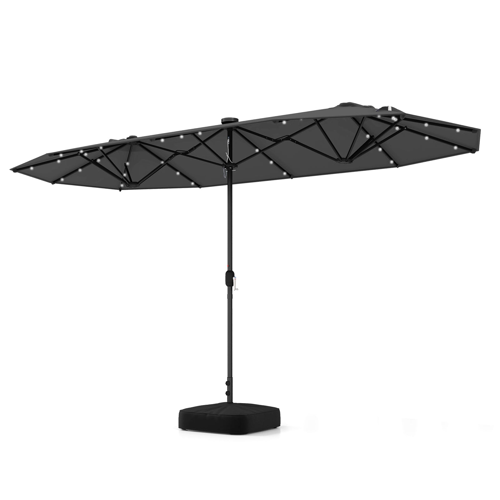 13FT Double-sided Patio Umbrella with Solar Lights for Garden Pool Backyard-Beige - Gray