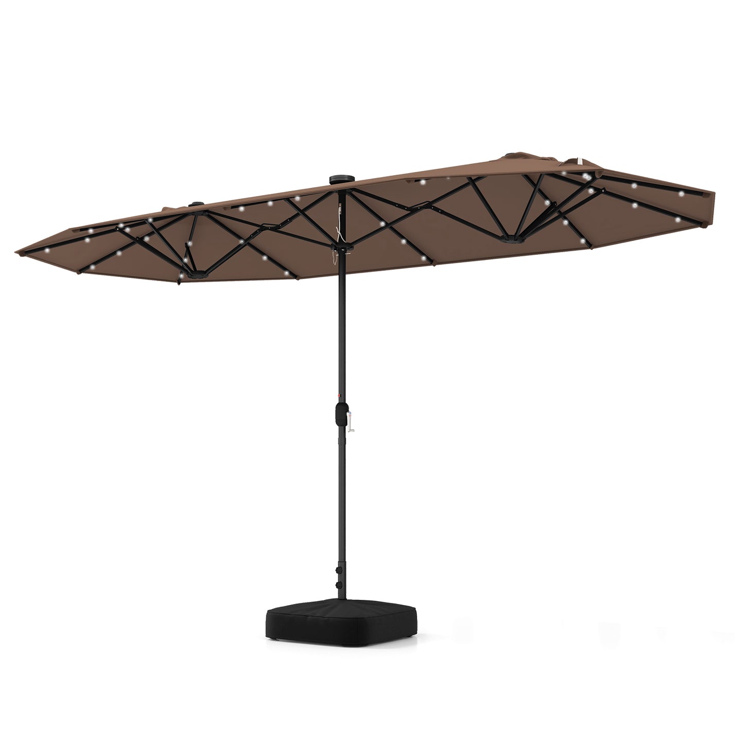 13FT Double-sided Patio Umbrella with Solar Lights for Garden Pool Backyard-Beige - Coffee