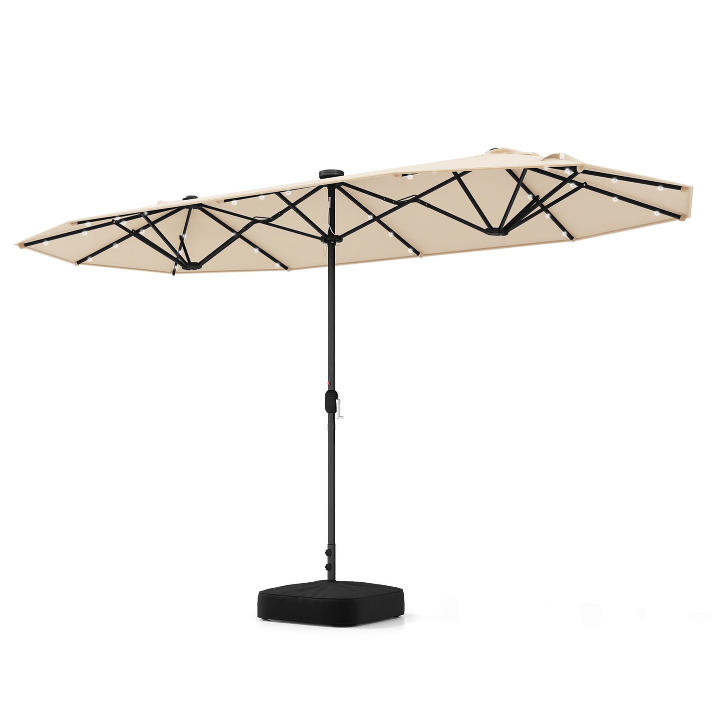 13FT Double-sided Patio Umbrella with Solar Lights for Garden Pool Backyard-Beige - Beige
