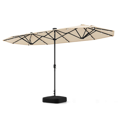 13FT Double-sided Patio Umbrella with Solar Lights for Garden Pool Backyard-Beige - Beige