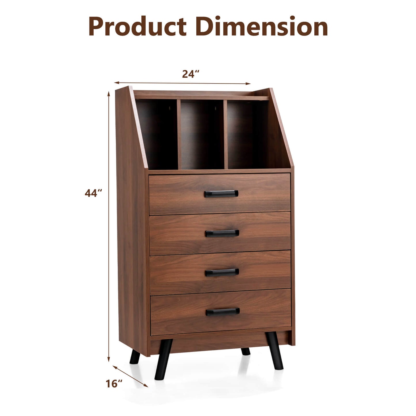 4-Drawer Dresser with 2 Anti-Tipping Kits for Bedroom-Walnut