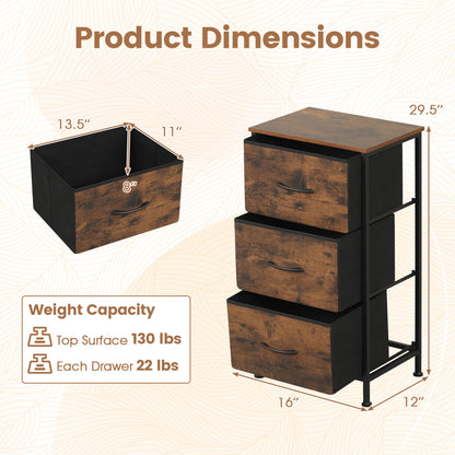 3-Drawer Fabric Dresser with Metal Frame for Bedroom Storage
