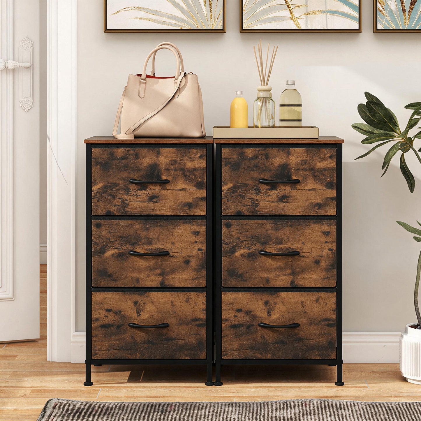3-Drawer Fabric Dresser with Metal Frame for Bedroom Storage