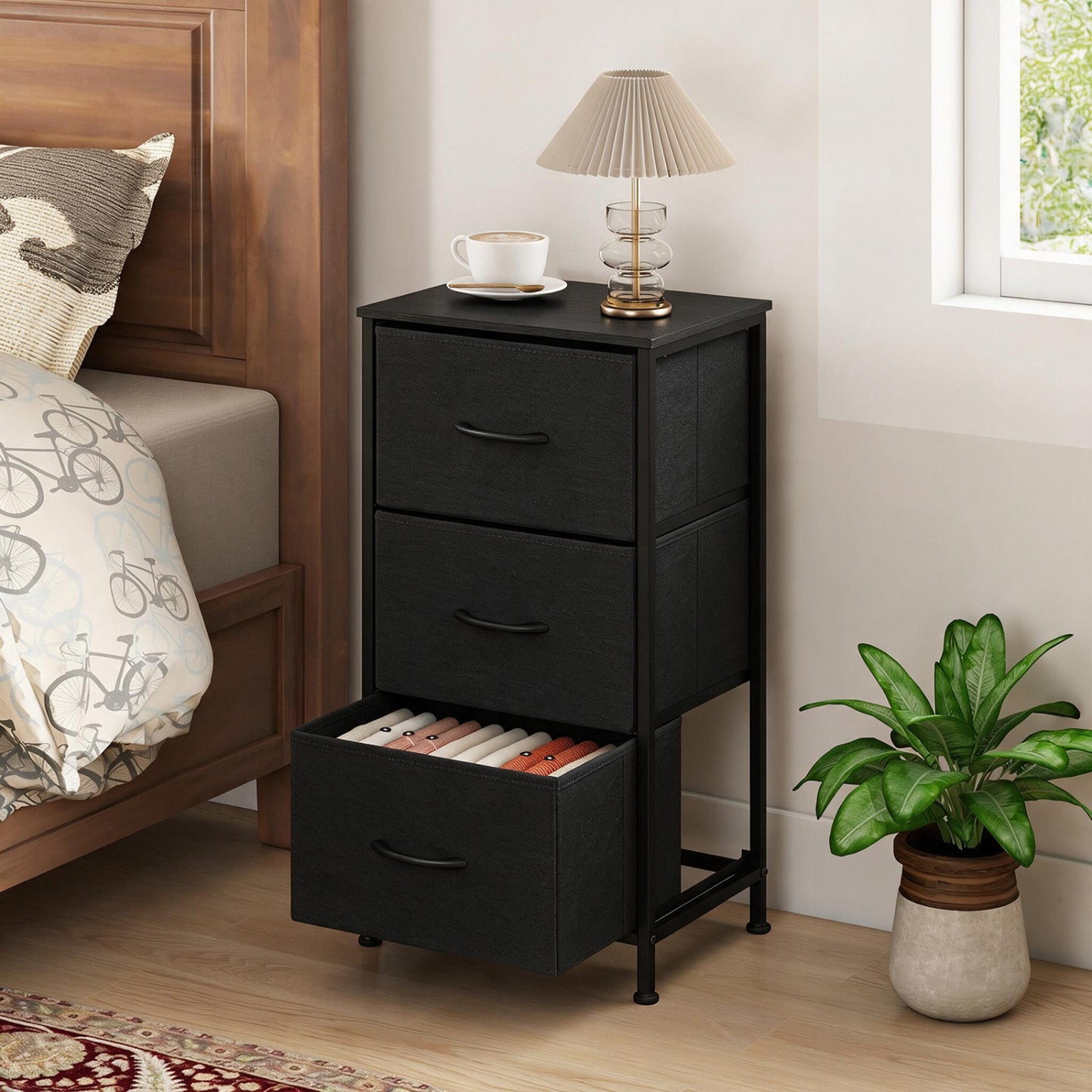 3-Drawer Fabric Dresser with Metal Frame for Bedroom Storage