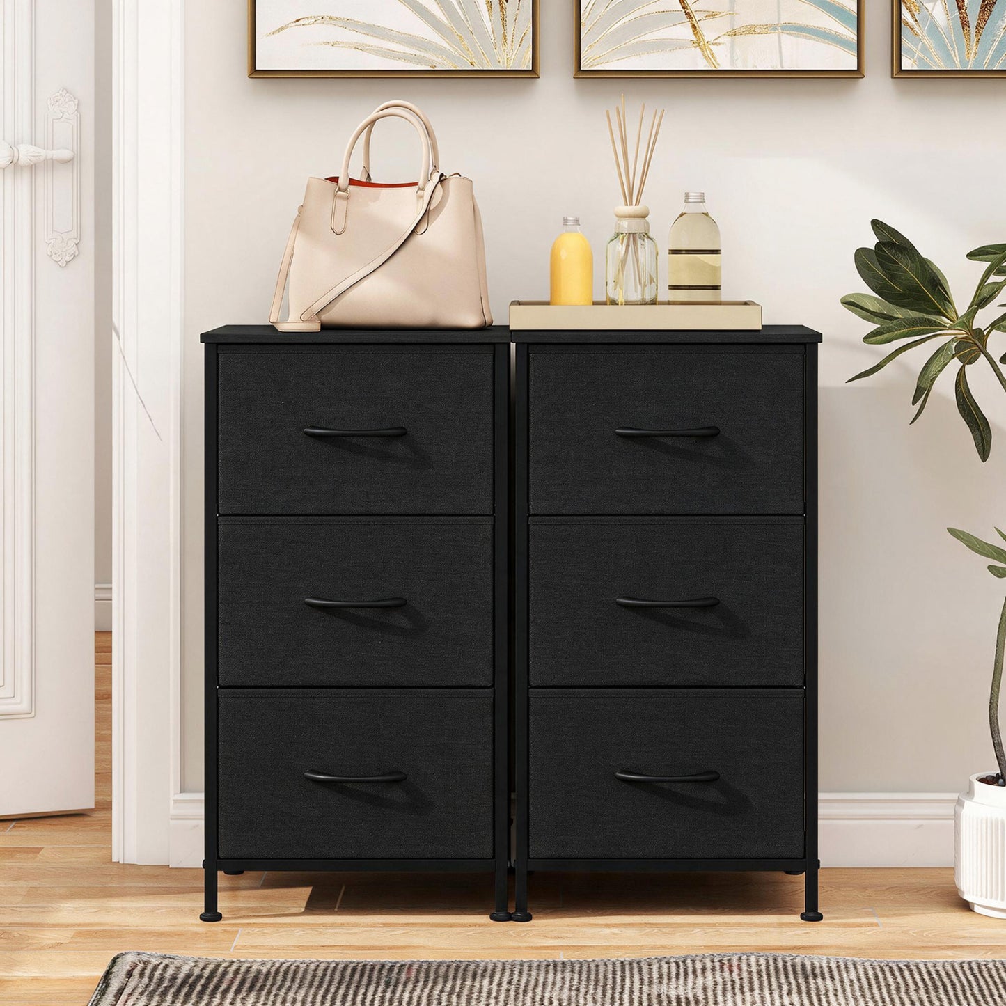 3-Drawer Fabric Dresser with Metal Frame for Bedroom Storage