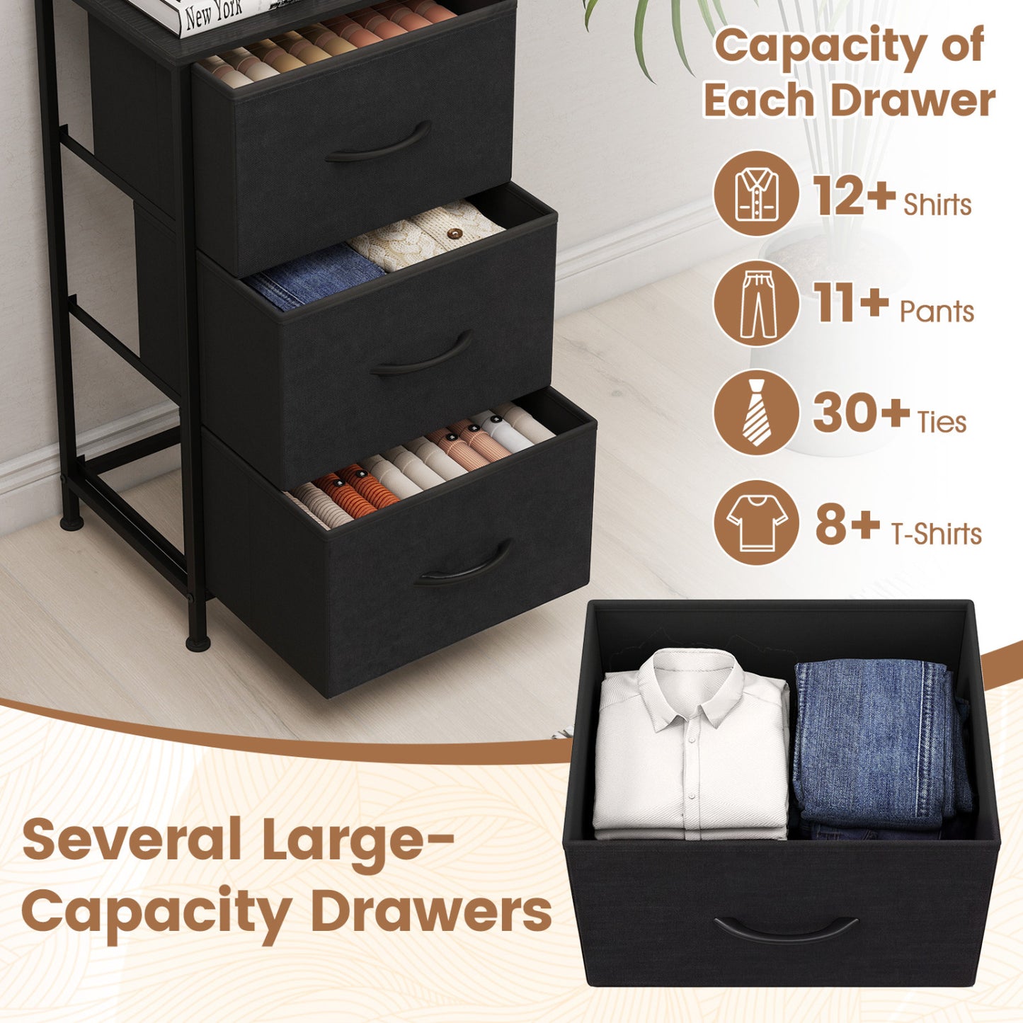 3-Drawer Fabric Dresser with Metal Frame for Bedroom Storage