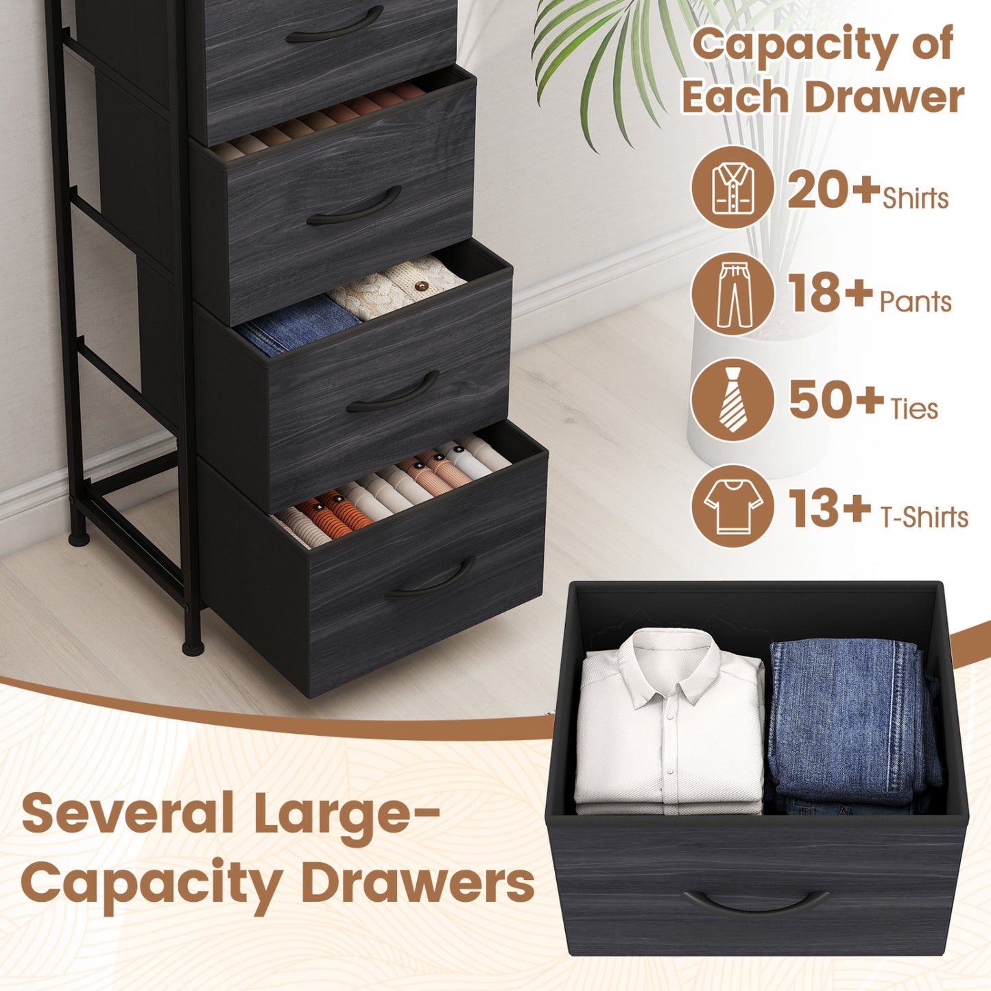 5-Drawer Fabric Dresser with Metal Frame for Bedroom Storage