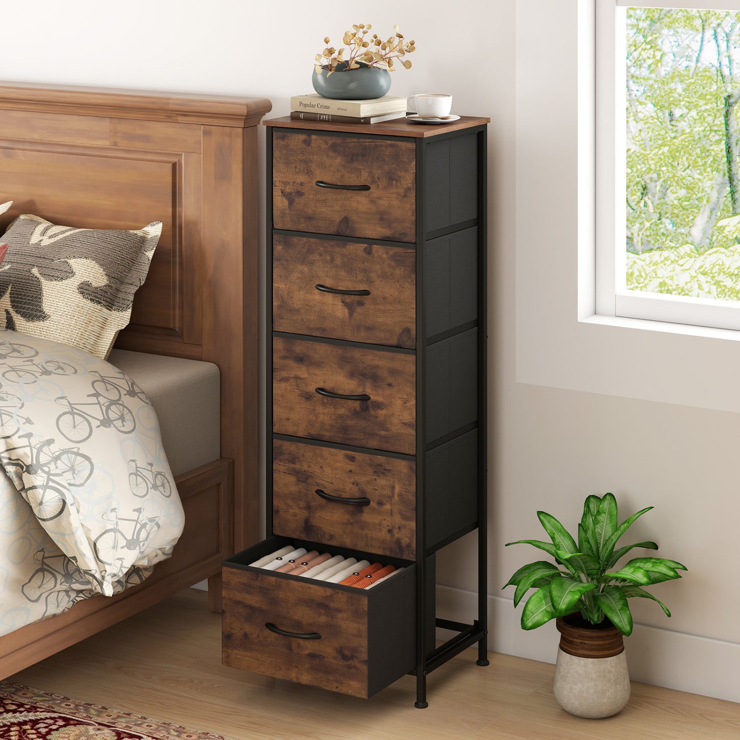 5-Drawer Fabric Dresser with Metal Frame for Bedroom Storage