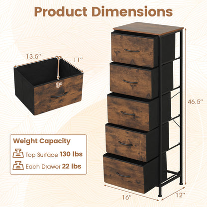 5-Drawer Fabric Dresser with Metal Frame for Bedroom Storage