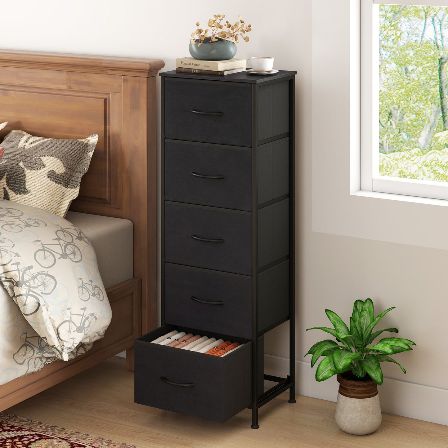 5-Drawer Fabric Dresser with Metal Frame for Bedroom Storage