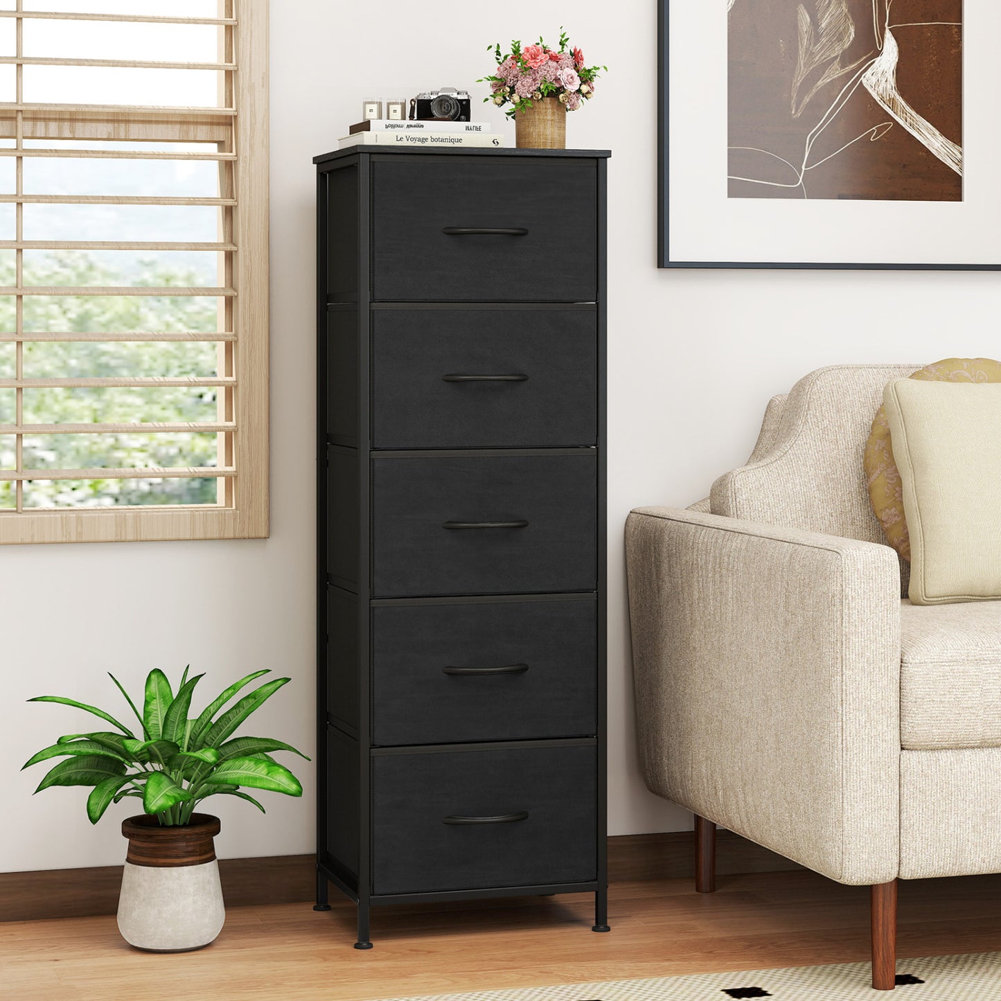 5-Drawer Fabric Dresser with Metal Frame for Bedroom Storage