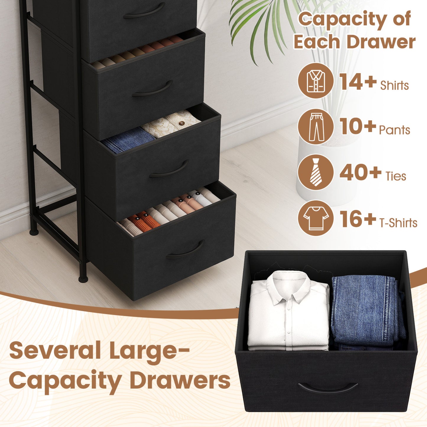 5-Drawer Fabric Dresser with Metal Frame for Bedroom Storage