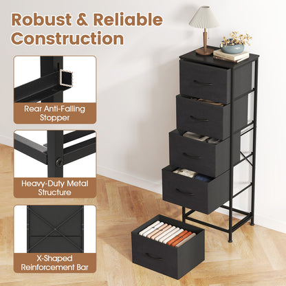 5-Drawer Fabric Dresser with Metal Frame for Bedroom Storage