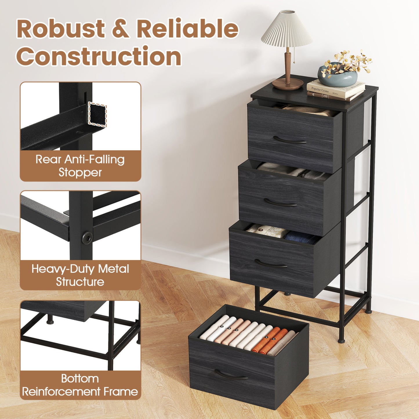 4-Drawer Fabric Dresser with Metal Frame