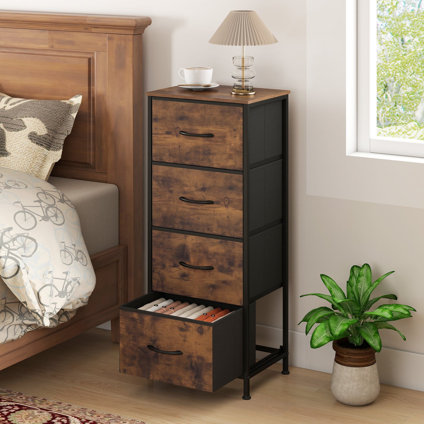 4-Drawer Fabric Dresser with Metal Frame