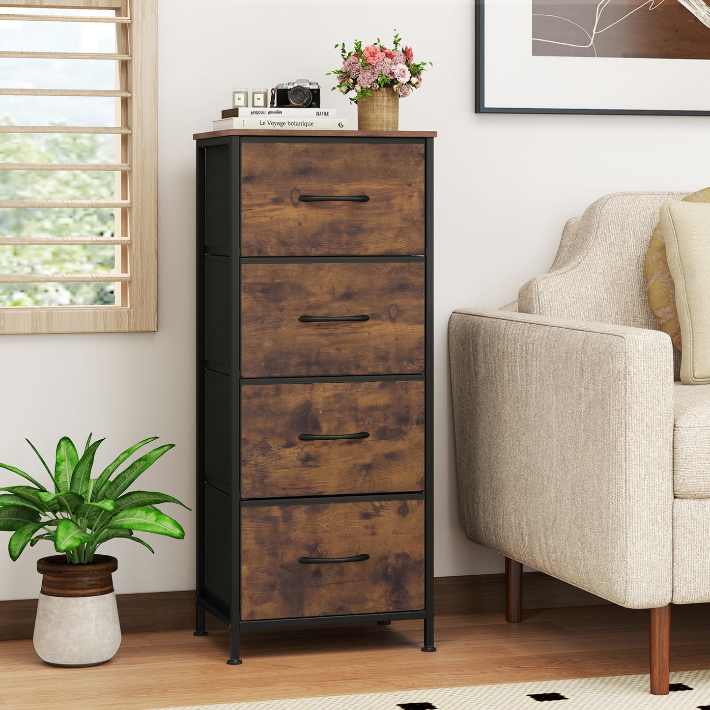 4-Drawer Fabric Dresser with Metal Frame