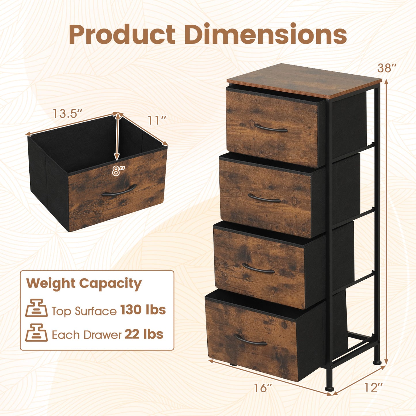 4-Drawer Fabric Dresser with Metal Frame