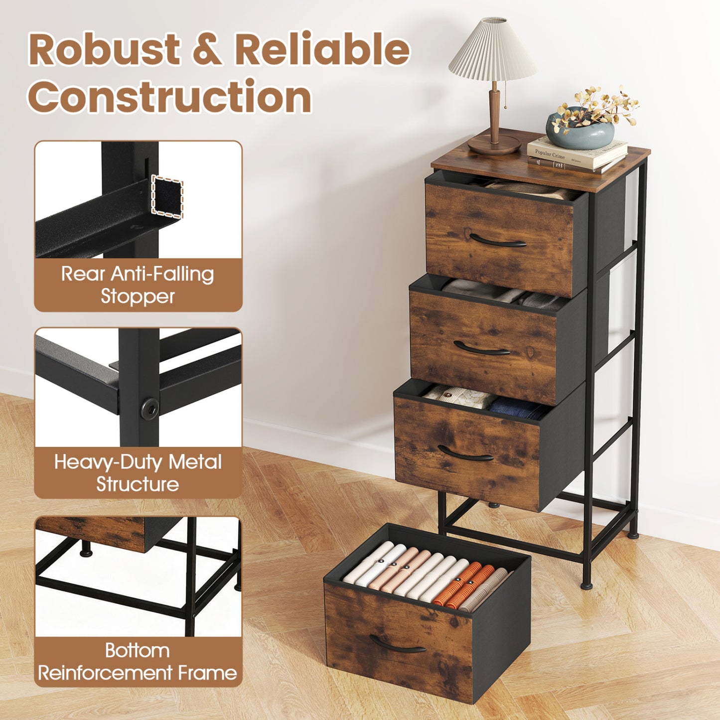 4-Drawer Fabric Dresser with Metal Frame