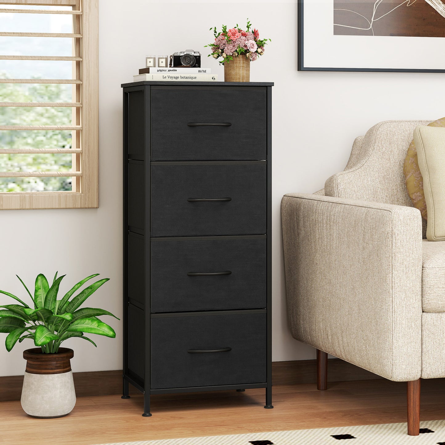 4-Drawer Fabric Dresser with Metal Frame