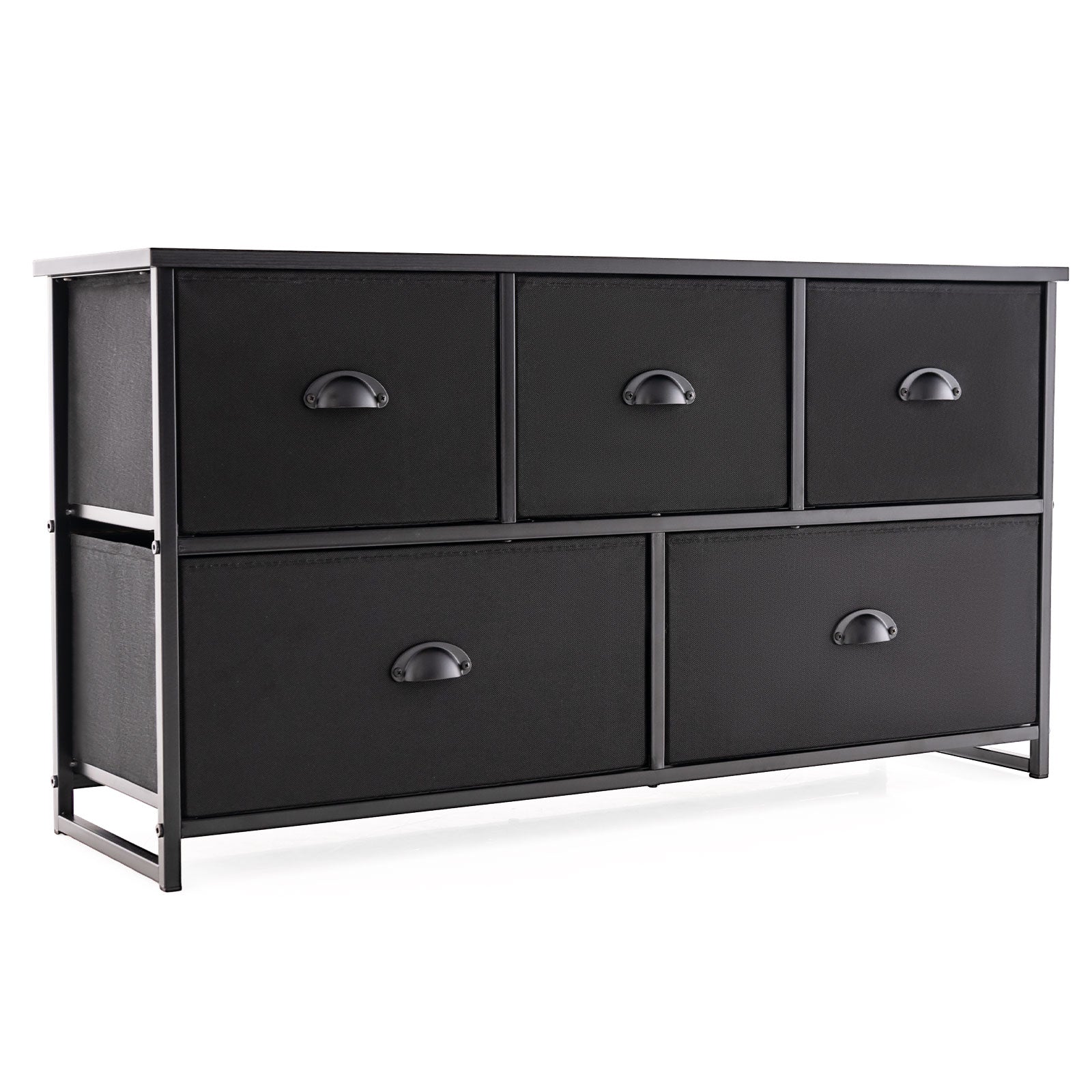 Wood Dresser Storage Unit Side Table Display Organizer-Gray - Black