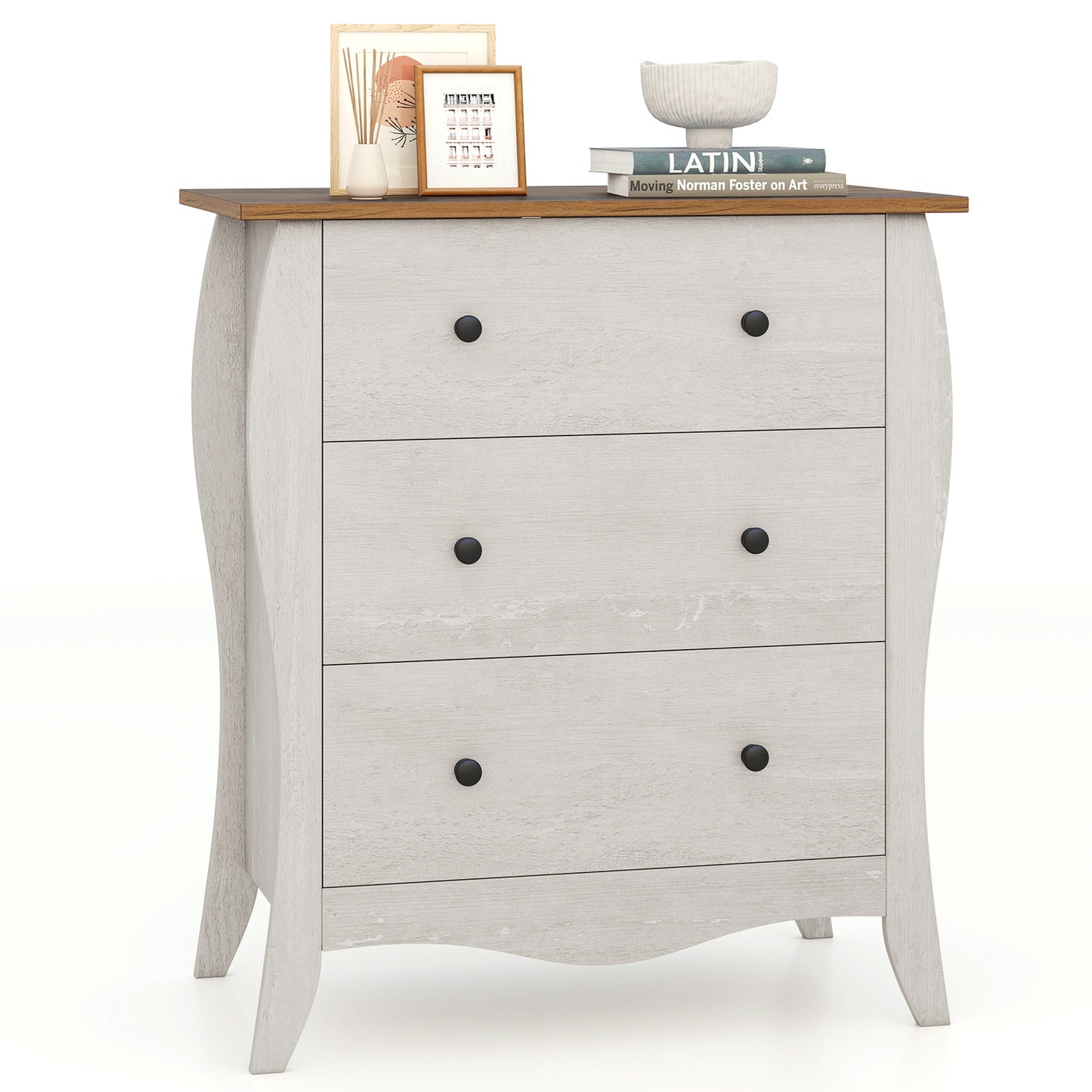Dresser for Bedroom with 3 Folding Fabric Drawers and Anti-tipping Kit-Brown - Gray