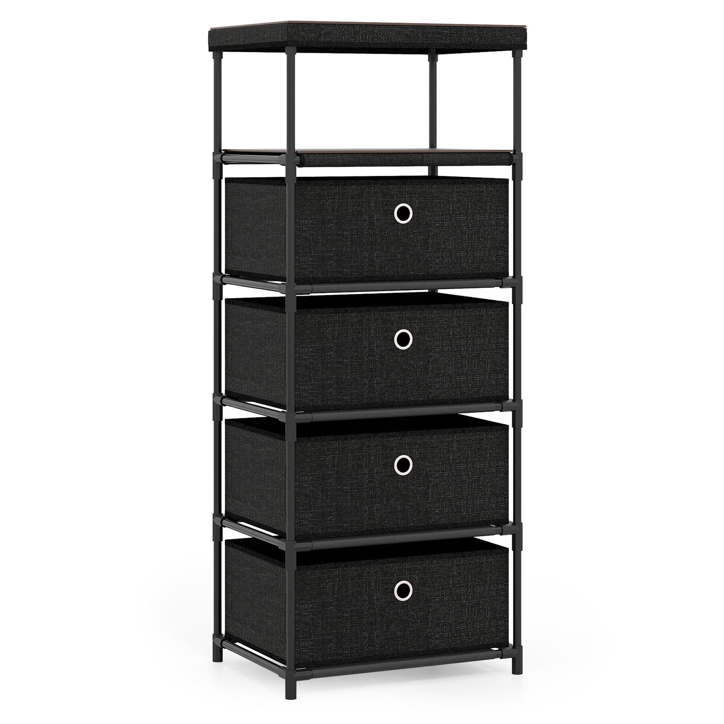 Dresser with 3/4 Drawers Fabric Storage Tower with Wood Top and Metal Frame-L - L