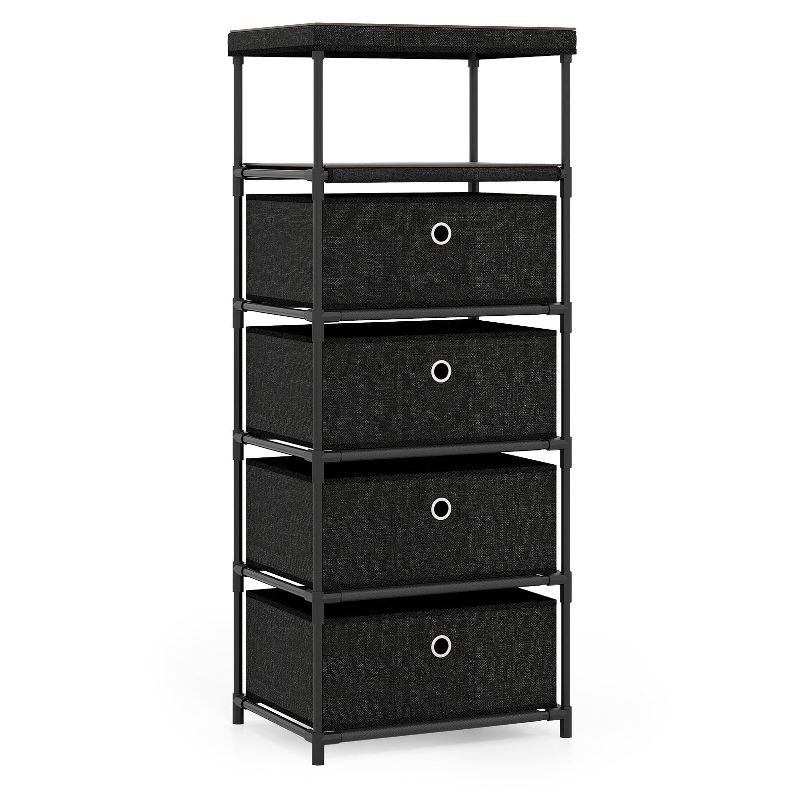 Dresser with 3/4 Drawers Fabric Storage Tower with Wood Top and Metal Frame-L - L