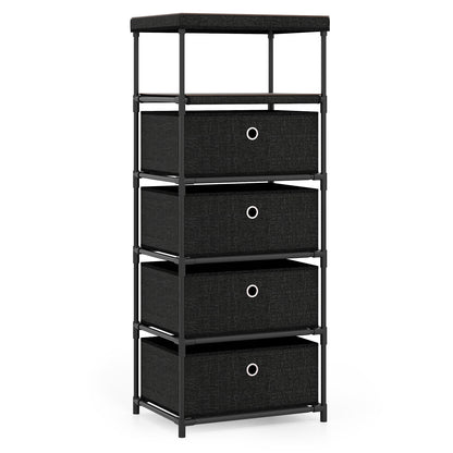 Dresser with 3/4 Drawers Fabric Storage Tower with Wood Top and Metal Frame-L - L