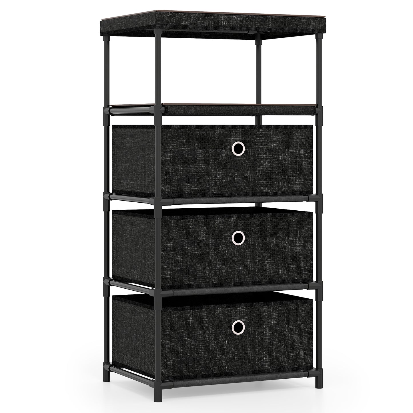 Dresser with 3/4 Drawers Fabric Storage Tower with Wood Top and Metal Frame